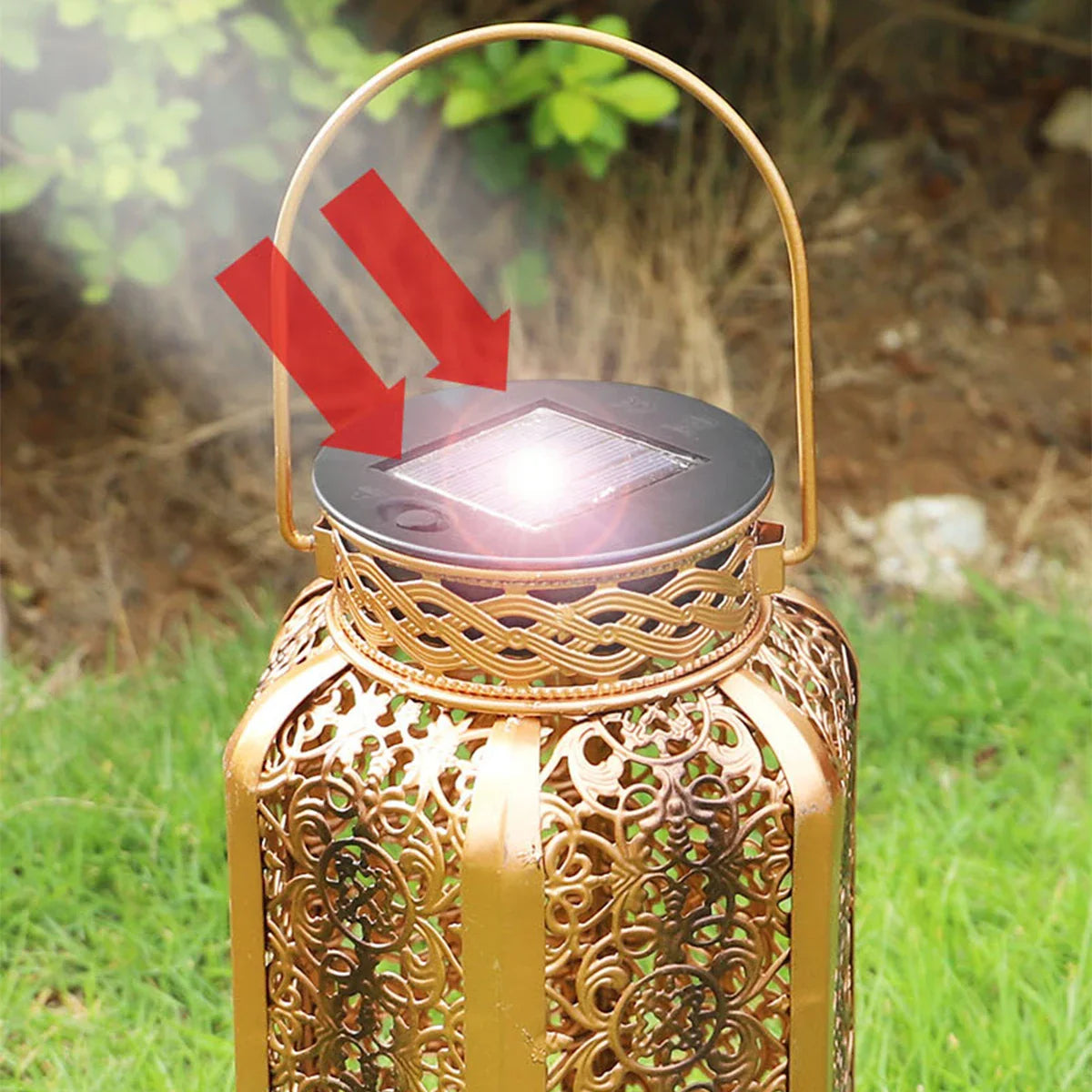 Solar Garden Lantern  Moroccan Iron Lattice Design - Product example