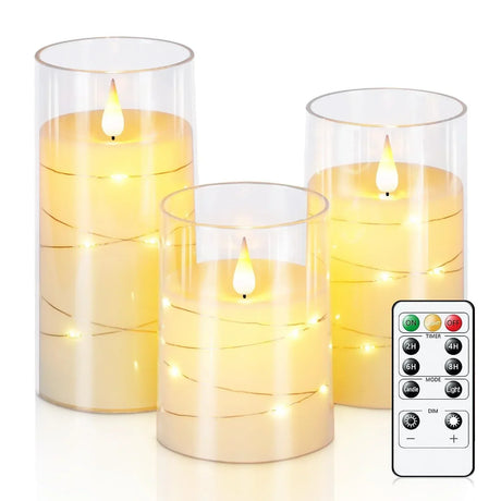 LED Flameless Candles  Glass Cylinder Set with String Lights - Product detail 5