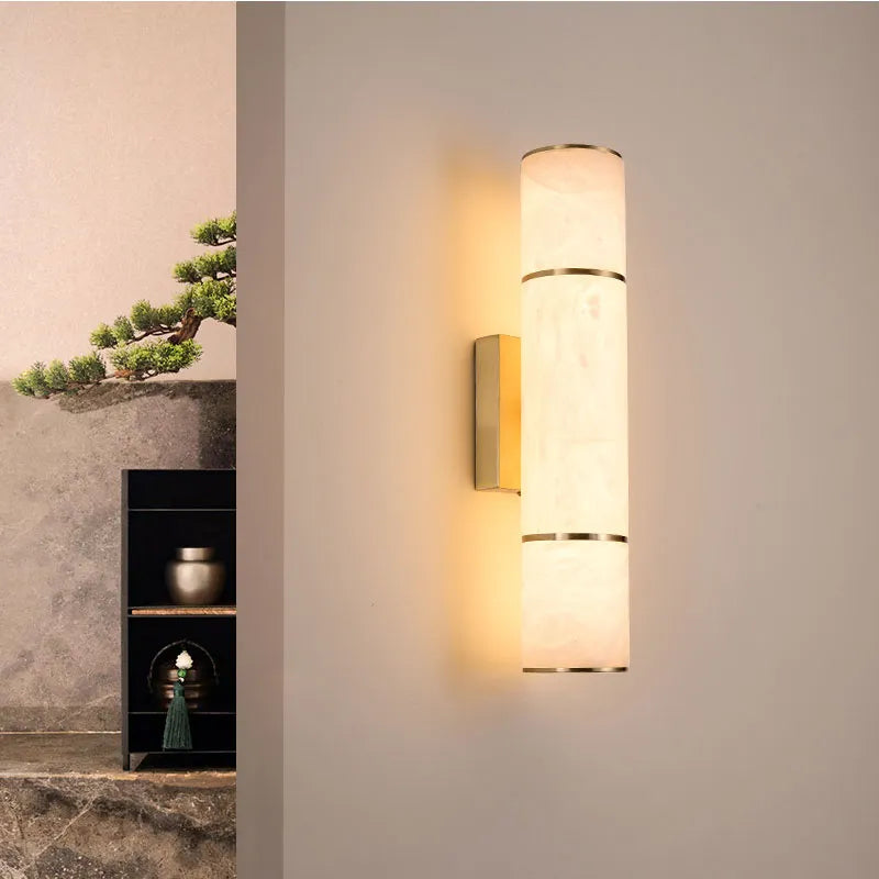 Modern Marble Wall Light  Gold Copper Accent - Detailed view
