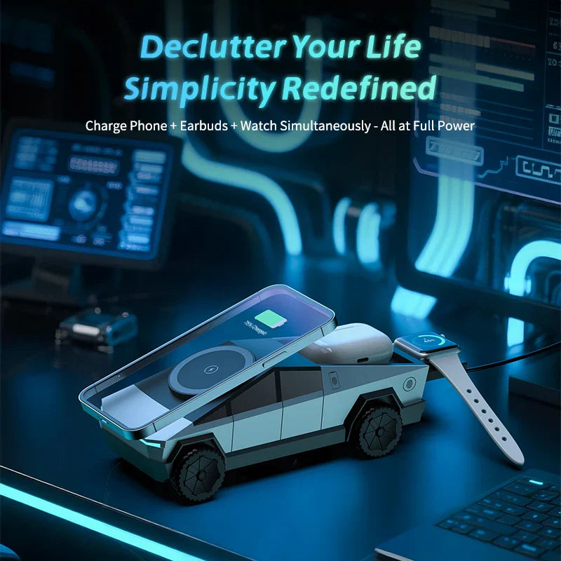 Multi-Device Wireless Charging Station  Motorized Rotation With Ambient Light - Product detail 6