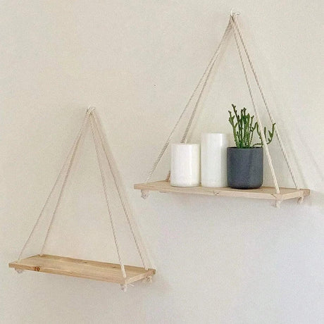Hanging Wall Shelf  Natural Wood with Hemp Rope - Product detail 4