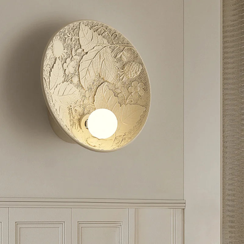 French Imperial Wall Lamp  Embossed Leaf Pattern Round Sconce - Product detail 4