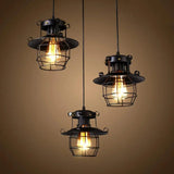 Industrial Pendant Light  Black Metal Cage Design - Detailed view