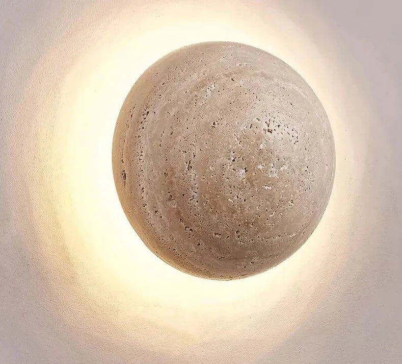 Travertine Wall Light  Natural Stone Half-Round Design - Detailed view