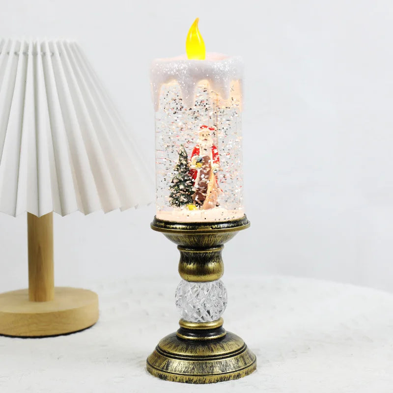 Christmas LED Candle Holder  Vintage Brass Base With Snow Globe Design - Product detail 5