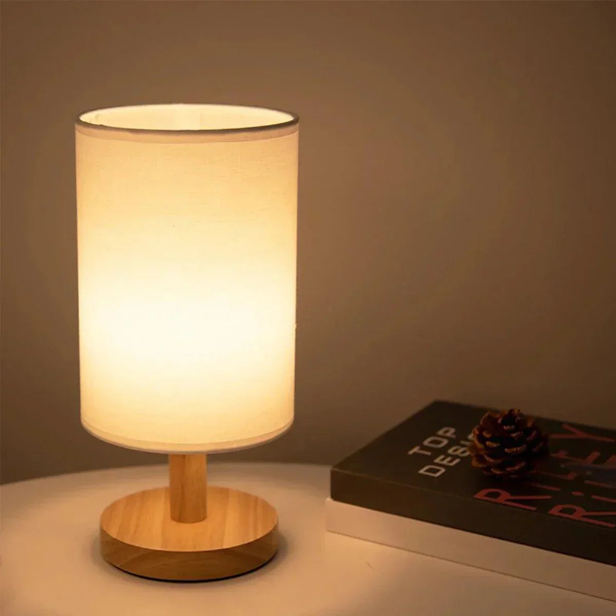 Minimalist Table Lamp  Natural Wood Base with Linen Shade - Product detail 7