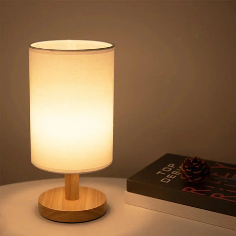 Minimalist Table Lamp  Natural Wood Base with Linen Shade - Product detail 7