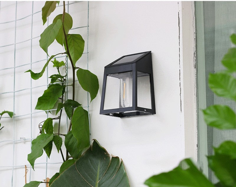 Solar Outdoor Wall Light  Modern Black Metal Frame - Detailed view
