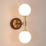 Modern Dual Globe Wall Light  Brass Wood Accent Design - Product detail 9