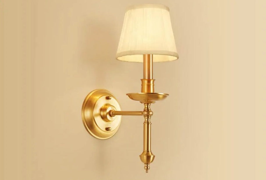 Classic Wall Sconce  Curved Brass Arm With Fabric Shade - Product detail 14