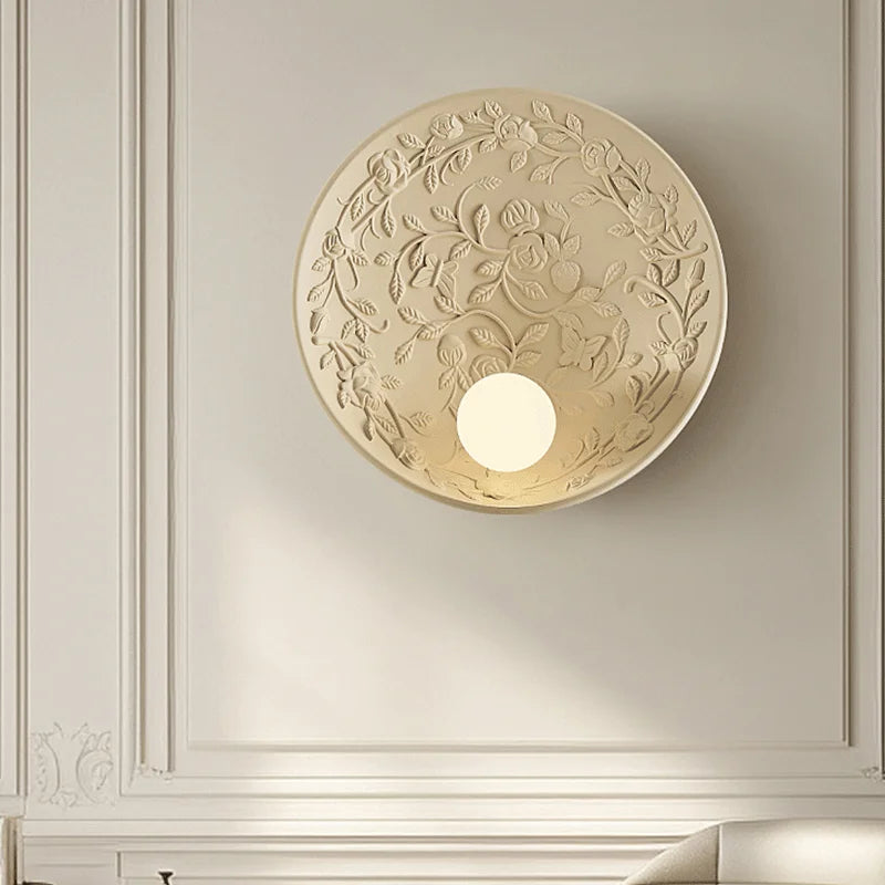 French Imperial Wall Lamp  Embossed Leaf Pattern Round Sconce - Product detail 5