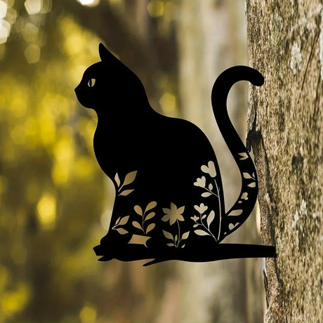 Metal Garden Cat Decor  Floral Silhouette Design - Product detail 6