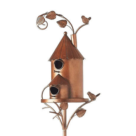 Copper Garden Birdhouse  Dual Entry Metal Bird House with Decorative Leaf Design - Product showcase