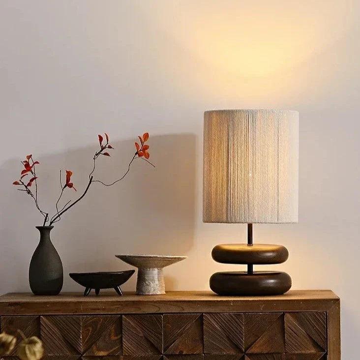 Modern Table Lamp  Stacked Walnut Base with Textured Shade - Product detail 5