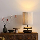 Modern Table Lamp  Stacked Walnut Base with Textured Shade - Product detail 5