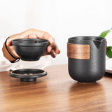 Traditional Ceramic Tea Set  Portable Kung Fu Design With Wood Accent - Product detail 4