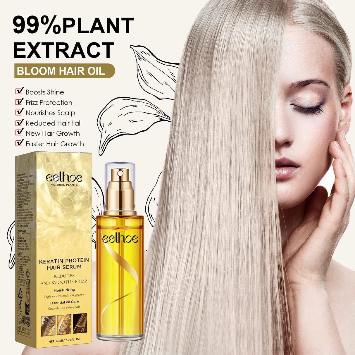 Professional Keratin Hair Serum  Natural Oil Complex for Frizz Control - Product detail 4