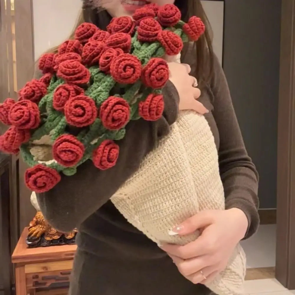 Floral Knit Blanket  Purple Rose Bouquet Design - Detailed view