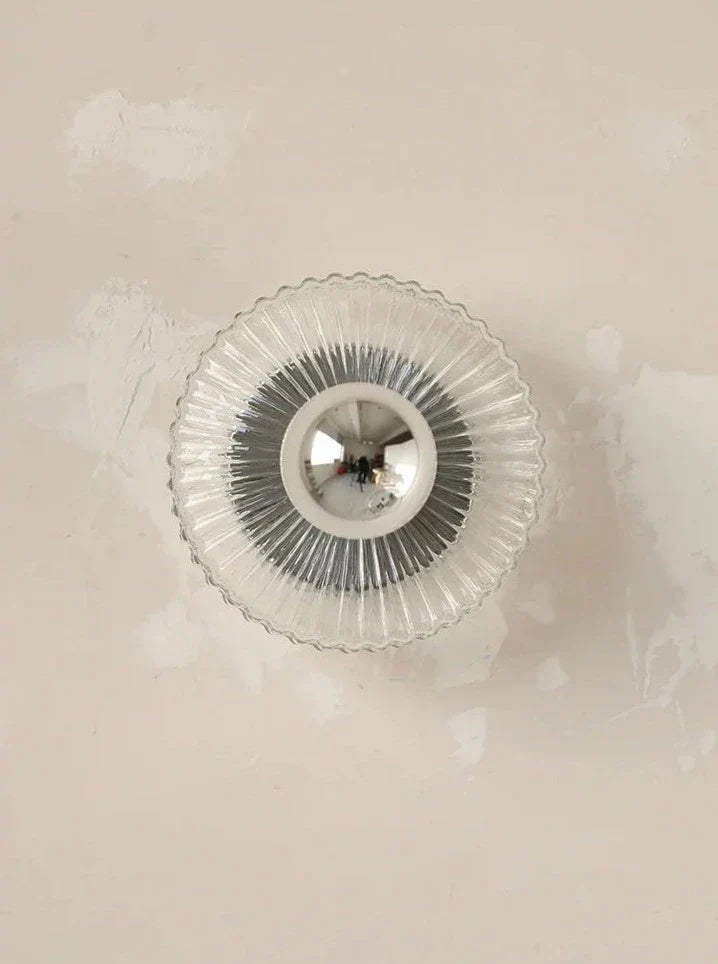 Vintage Glass Wall Lamp  Ribbed Dome Shade With Chrome Accent - Product detail 9