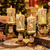 Christmas LED Candle Holder  Vintage Brass Base With Snow Globe Design - Product showcase