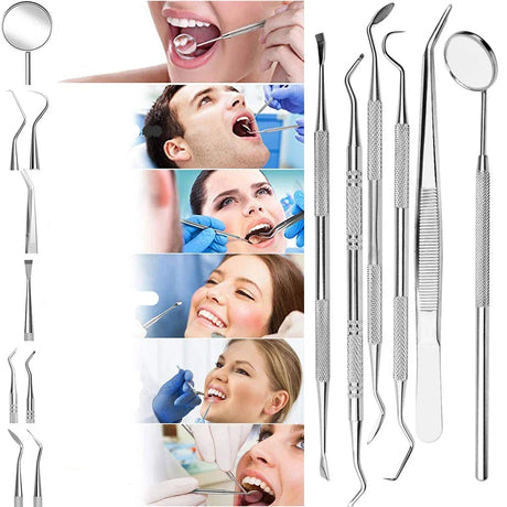 Professional Dental Care Set  6-Piece Stainless Steel Tartar Removal Tools - Product showcase