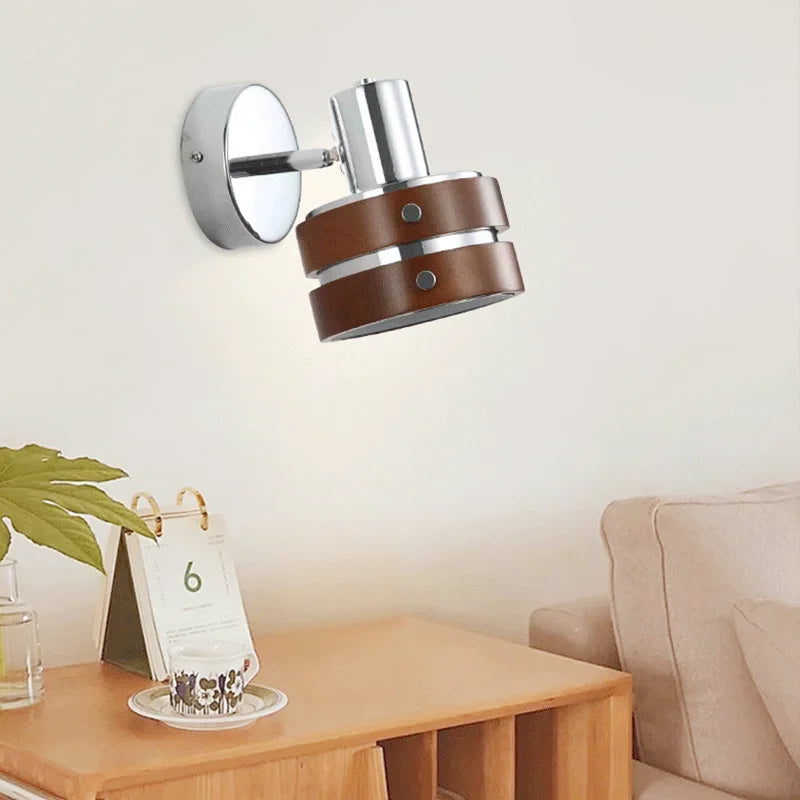 Modern Wall Lamp  Brown Leather Chrome Accent - Product example