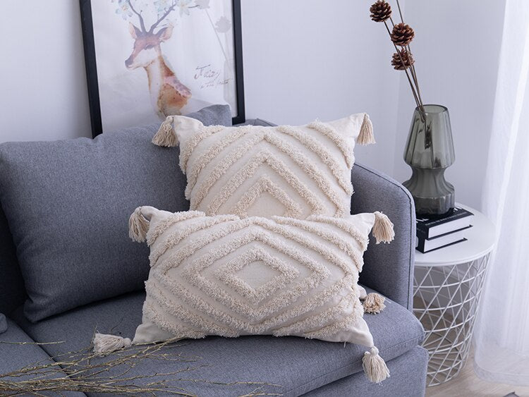 Boho Cotton Throw Pillows  Tufted Geometric Pattern With Tassels - Product detail 7