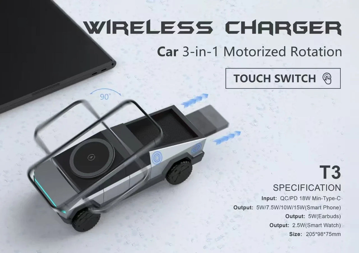 Multi-Device Wireless Charging Station  Motorized Rotation With Ambient Light - Product example