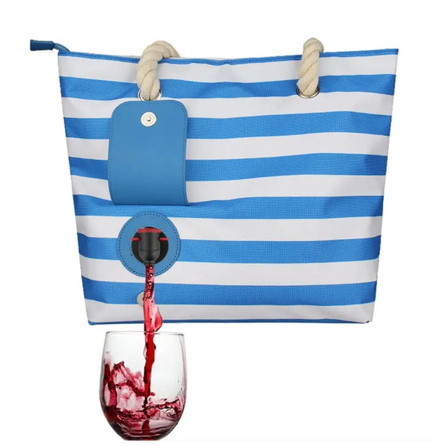 Insulated Wine Tote Bag  Nautical Stripe Dispenser Design - Product showcase