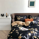Luxury Egyptian Cotton Duvet Set  Dark Floral Print Design - Detailed view