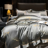 Luxury Egyptian Cotton Bedding Set  Silver Satin With Gold Accents - Product detail 5
