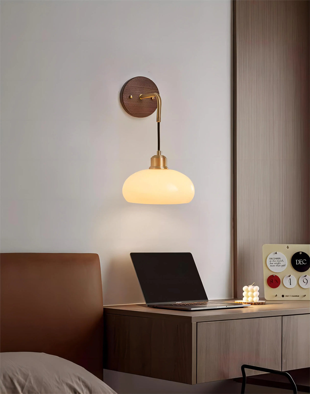 Modern Wall Lamp  Walnut Wood  Brass Fixture - Product detail 6