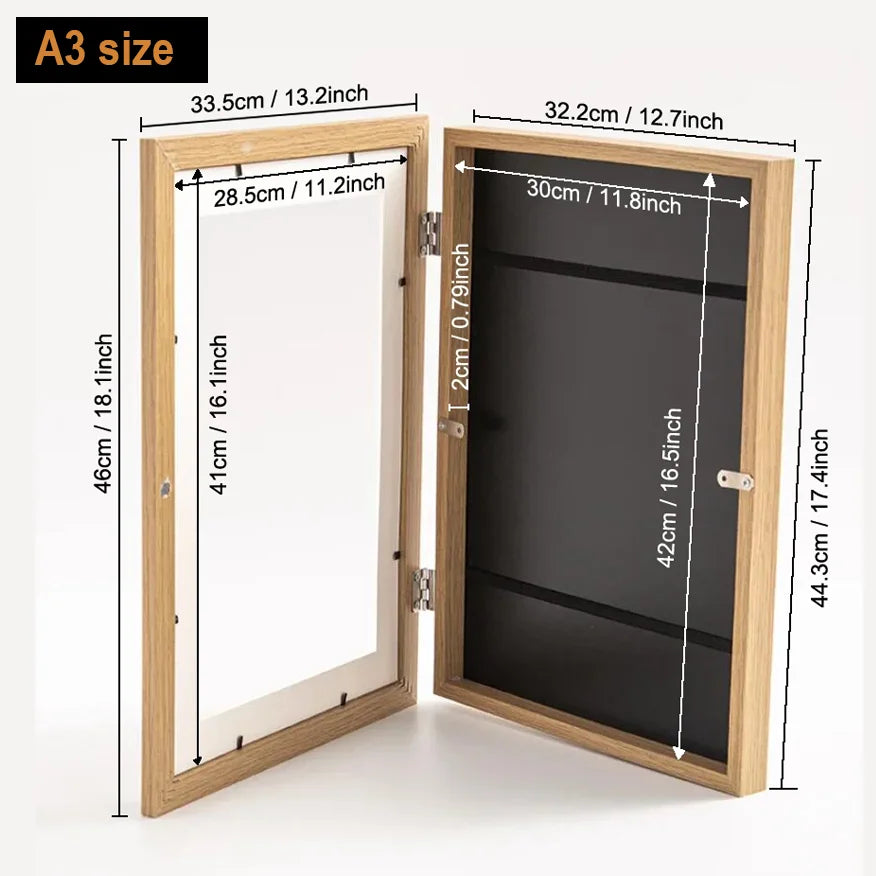Kids Artwork Display Frame  Magnetic Wood Frame With Glass - Product example