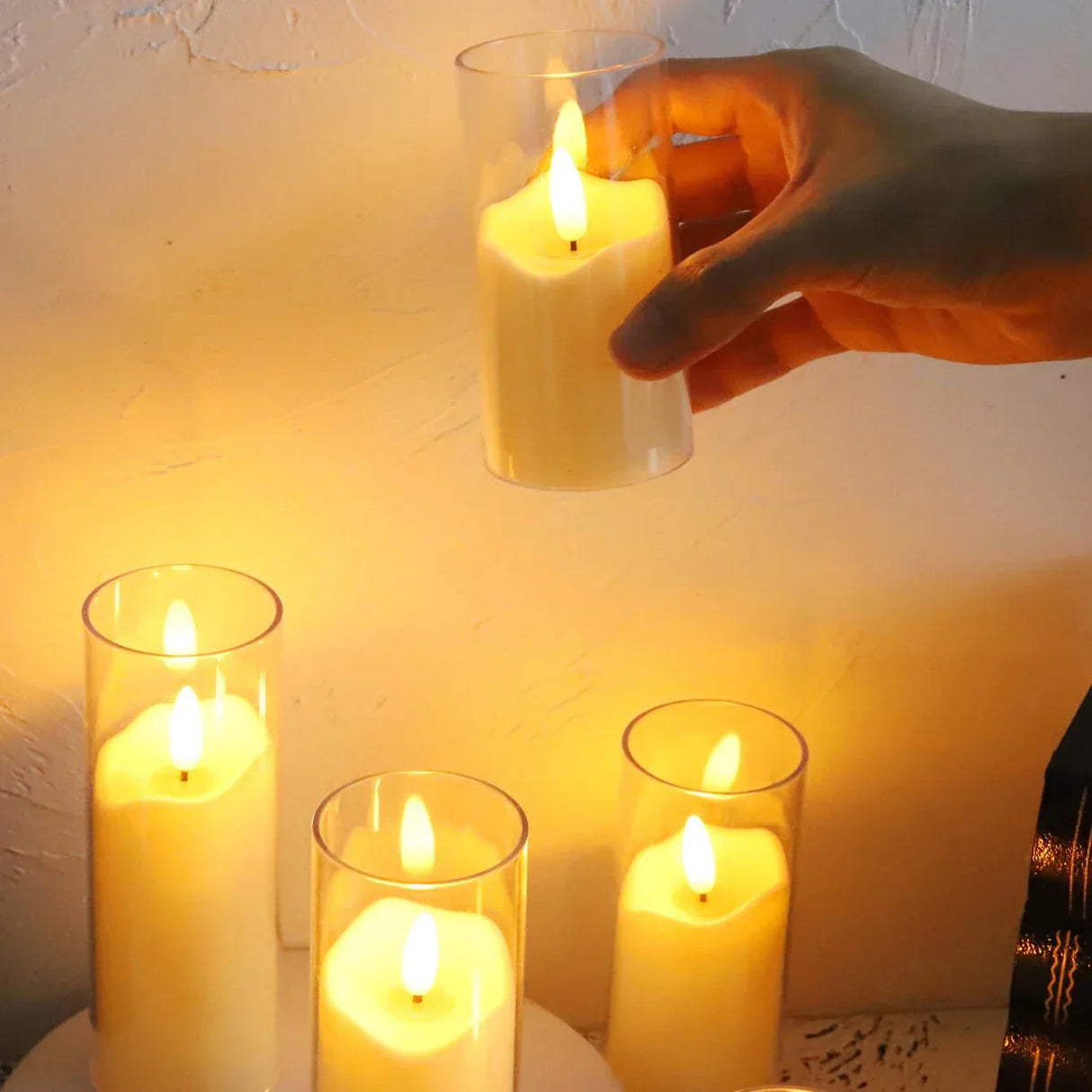 LED Flameless Candles  Glass Cylinder Set With Realistic Flicker - Product example