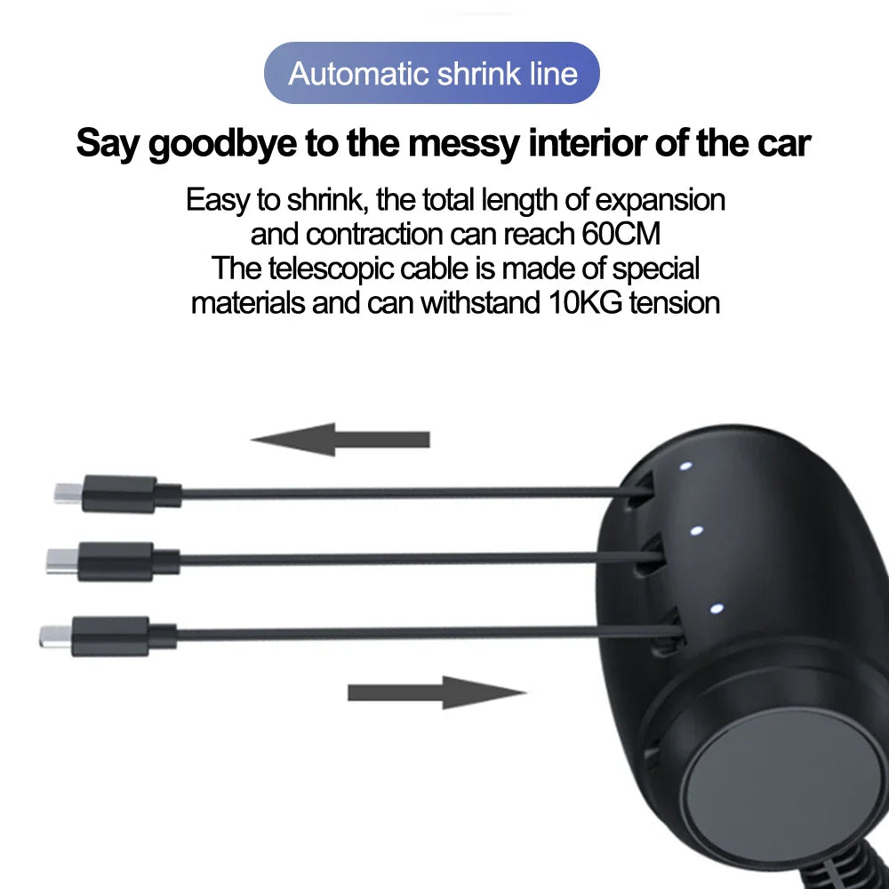Multi-Port Car Charger  3-in-1 Retractable Fast Charging Hub - Product detail 4