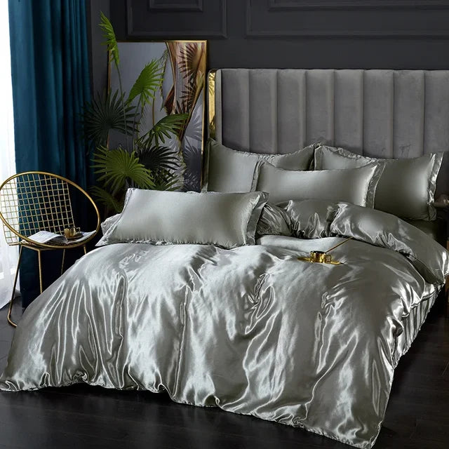 Luxury Satin Bedding Set  Silky Smooth Duvet Cover  Pillowcases - Product detail 4