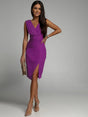 Elegant Cocktail Dress  Royal Blue V-Neck Side Slit Design - Product detail 8