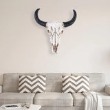 Decorative Longhorn Skull  White Resin Wall Art - Detailed view