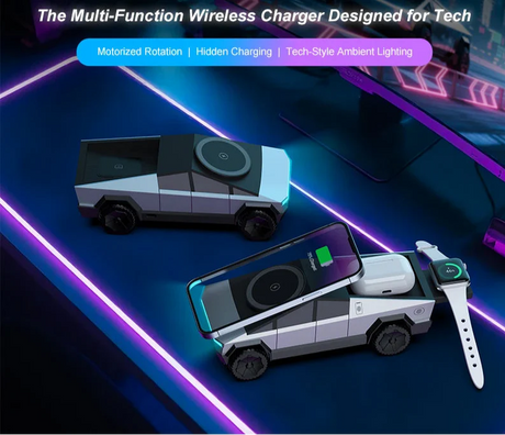 Multi-Device Wireless Charging Station  Motorized Rotation With Ambient Light - Product showcase