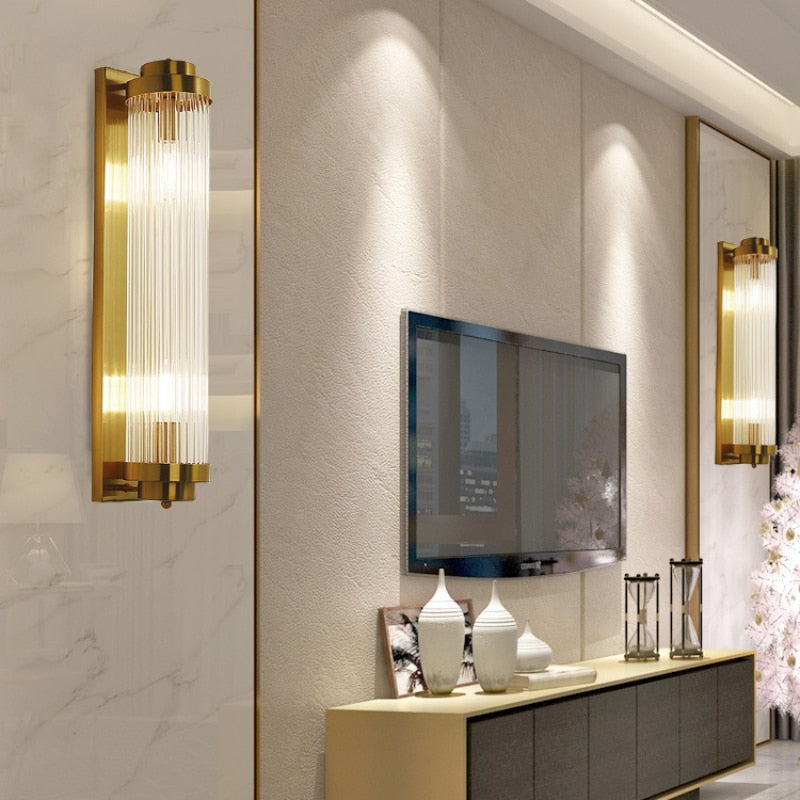 Art Deco Wall Sconce  Gold Crystal Glass Rod Design - Product example