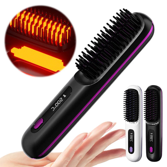Ceramic Hair Straightening Brush  Digital Temperature Control - Product showcase