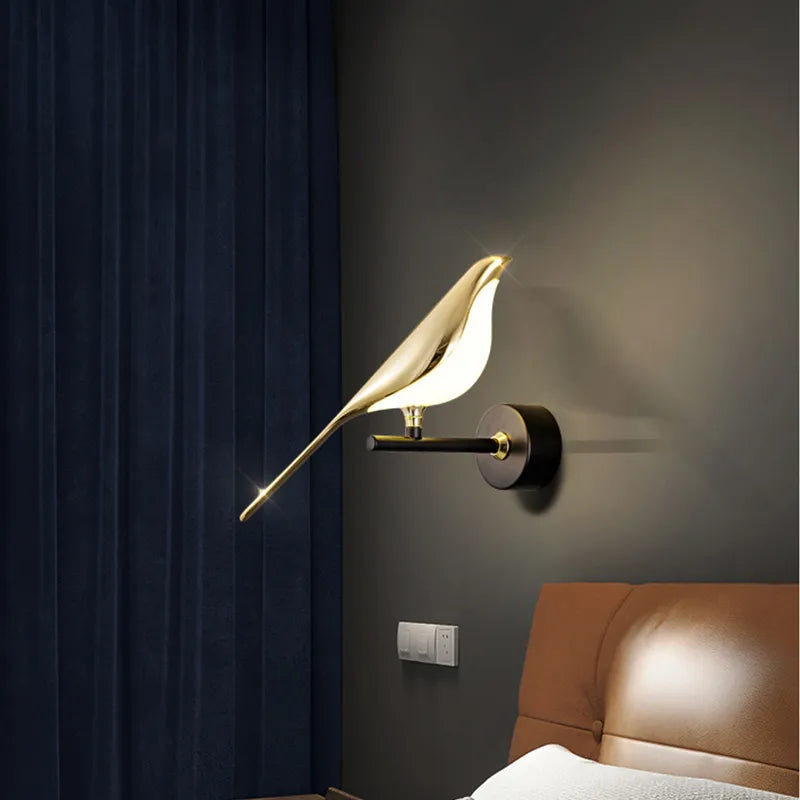 Bird Wall Lamp  Gold Accent Modern LED Light - Detailed view