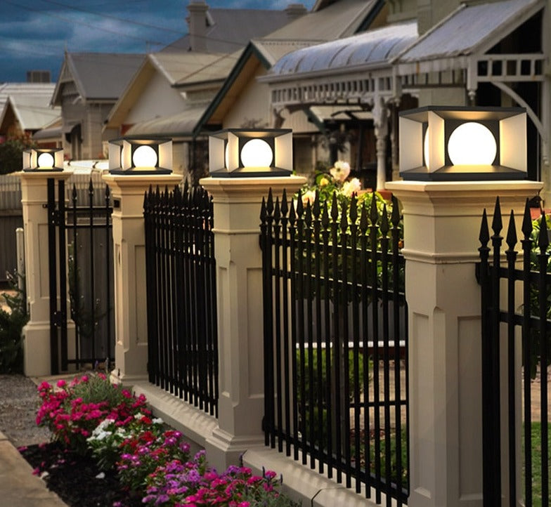 Solar Garden Pillar Light  Cube Design With Auto Sensor - Detailed view
