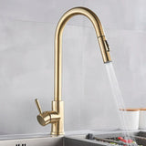 Modern Kitchen Faucet  Brushed Gold Pull Down Sprayer - Product showcase