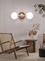 Modern Dual Globe Wall Light  Brass Wood Accent Design - Product detail 8