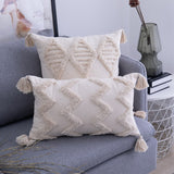 Boho Cotton Throw Pillows  Tufted Geometric Pattern With Tassels - Detailed view