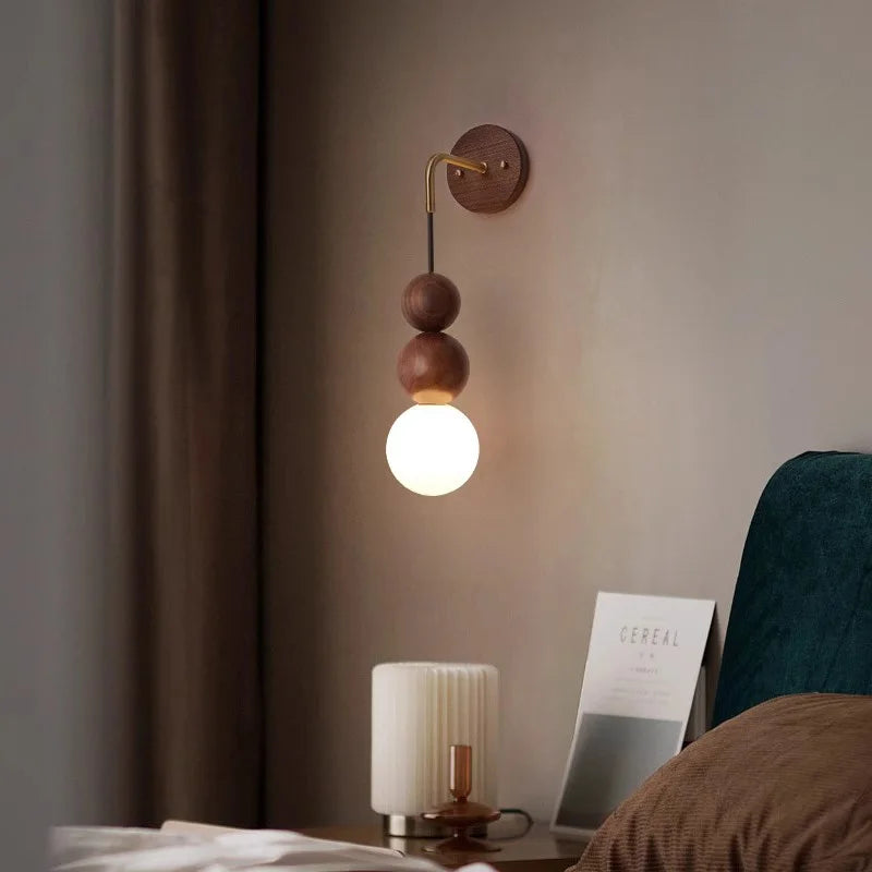 Modern Wall Lamp  Walnut Wood Sphere Design - Product detail 5