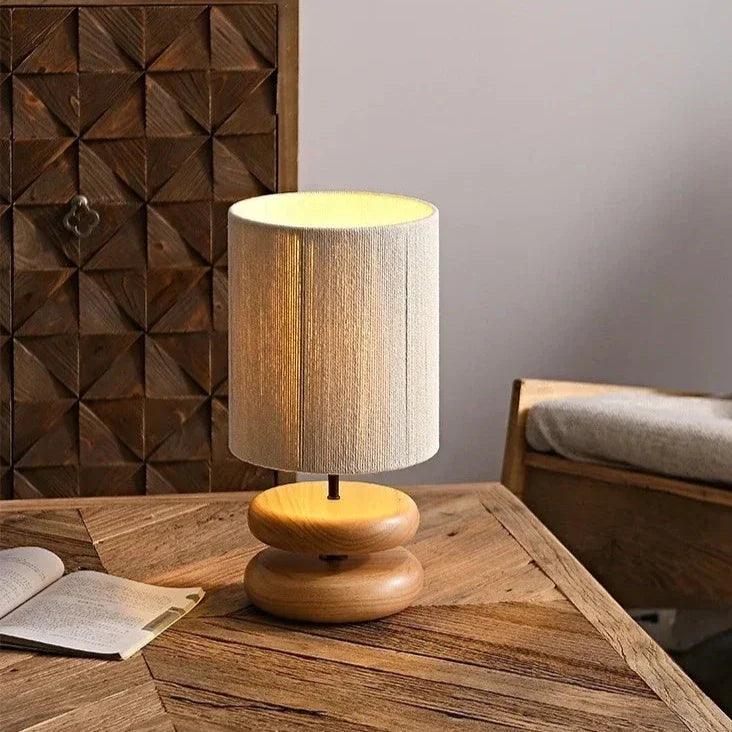 Modern Table Lamp  Stacked Walnut Base with Textured Shade - Detailed view