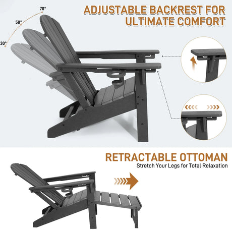 Adjustable Adirondack Chair  HDPE Outdoor Recliner With Ottoman - Product showcase