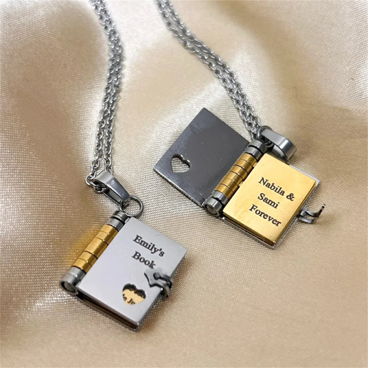 Miniature Book Necklace  Gold Heart Locket Design - Product detail 5